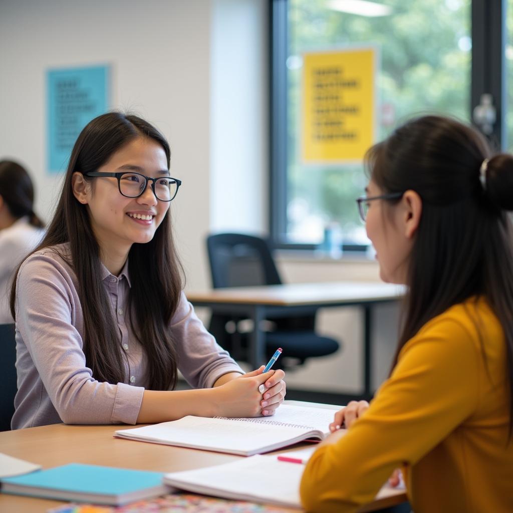 Học viên đang luyện tập IELTS Speaking về chủ đề patience với giáo viên