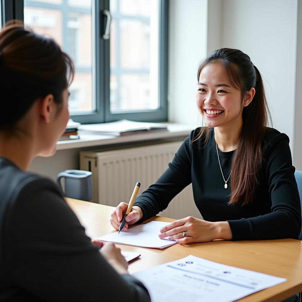 Học viên đang luyện tập IELTS Speaking về chủ đề lễ hội văn hóa với giáo viên