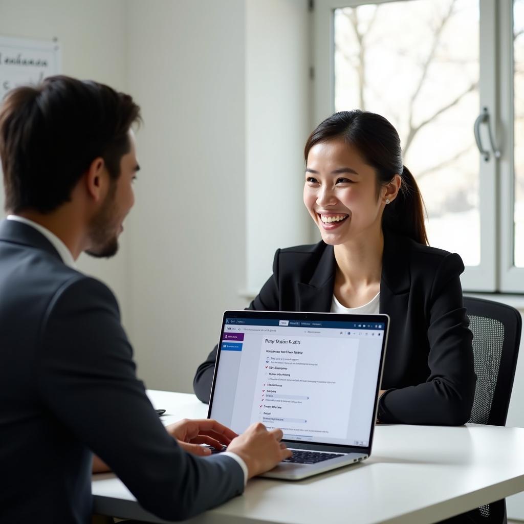 Học viên đang luyện tập IELTS Speaking về chủ đề bảo mật và quyền riêng tư trực tuyến với giáo viên