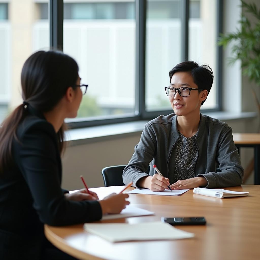 Học viên đang luyện tập IELTS Speaking Part 1 về chủ đề ra quyết định với giáo viên