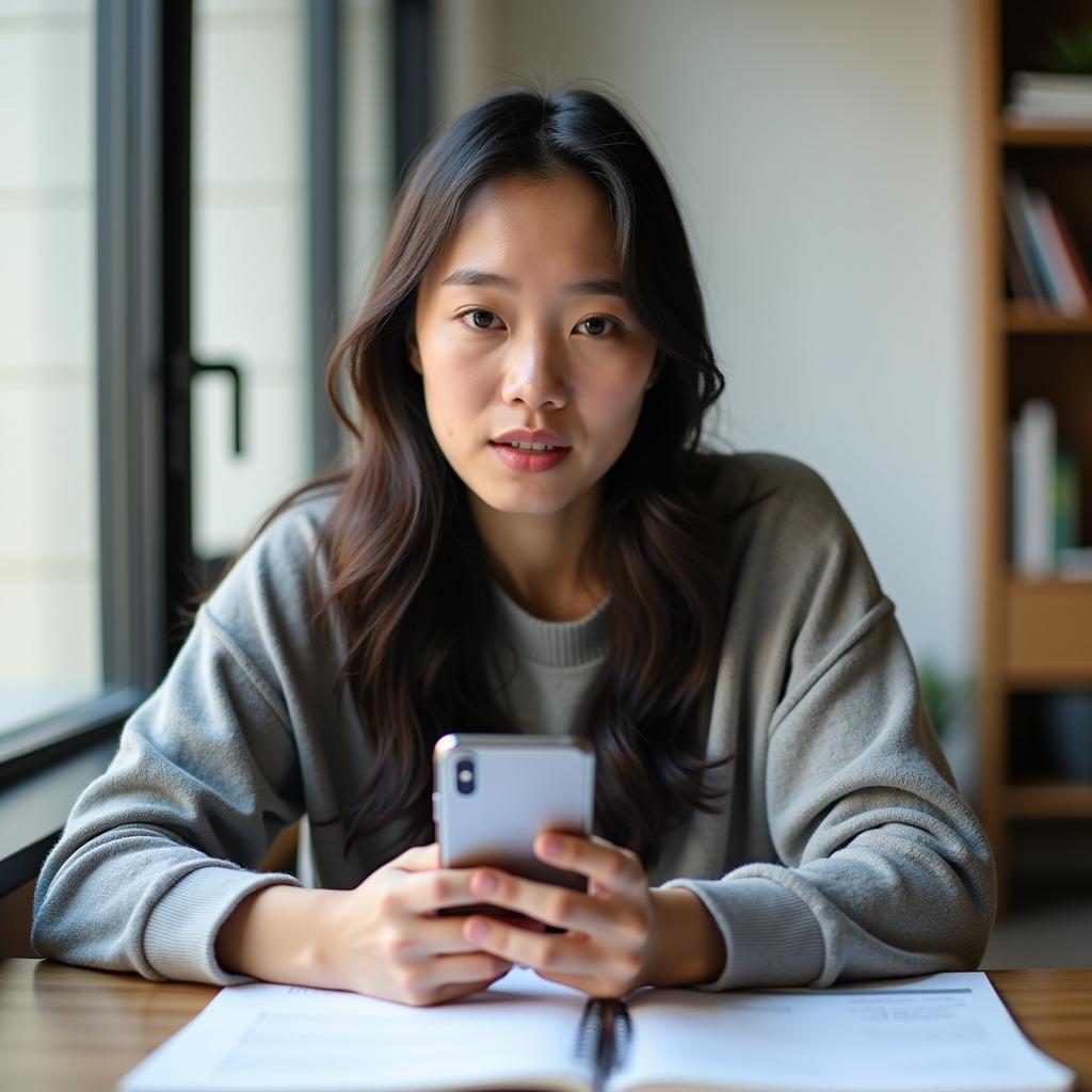 Học viên đang luyện tập IELTS Speaking Part 1 về chủ đề ứng dụng di động