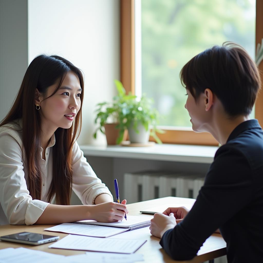 Học viên luyện thi IELTS Speaking với giáo viên hướng dẫn chi tiết