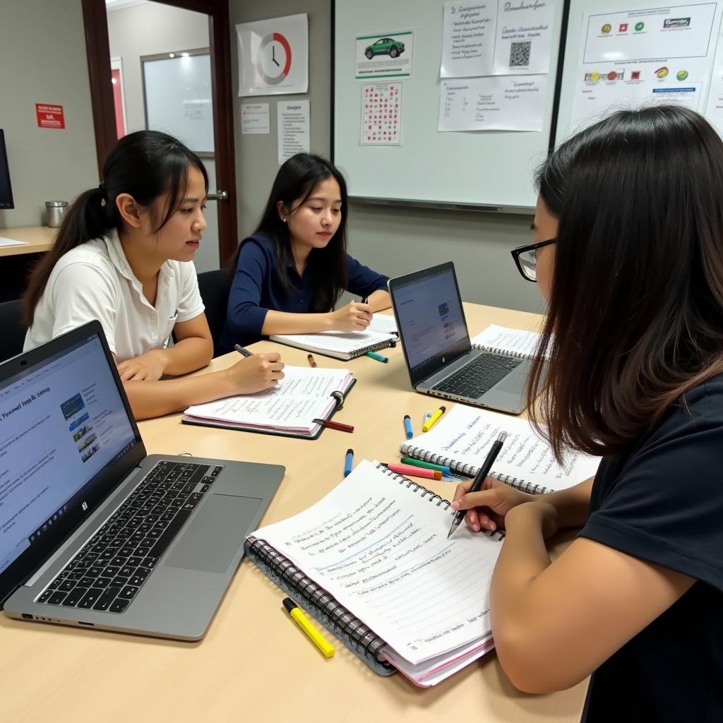 Học viên đang luyện tập IELTS Writing Task 2 với các bài mẫu về xe điện và môi trường