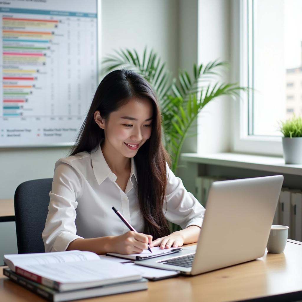 Học viên đang luyện viết IELTS Writing Task 2 về chủ đề Internet và truyền thông truyền thống