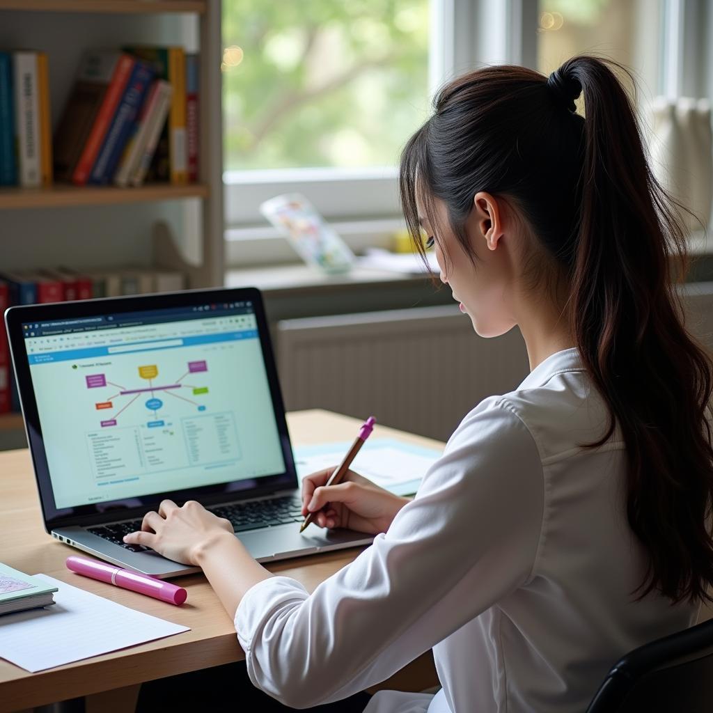 Học viên đang phân tích đề tài IELTS Writing về tác động kinh tế số đến doanh nghiệp nhỏ