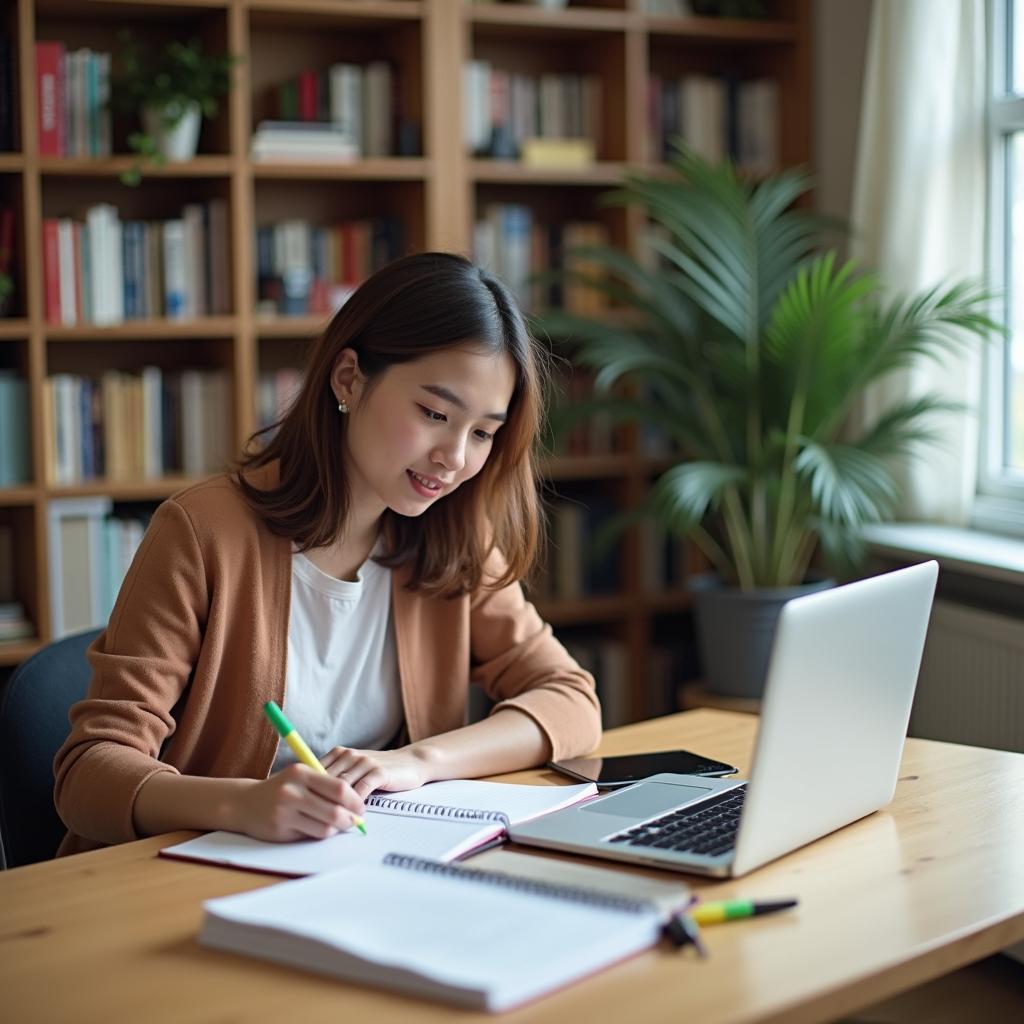 Học viên đang phân tích đề bài IELTS Writing Task 2 về tài khoản tiết kiệm lãi suất cao