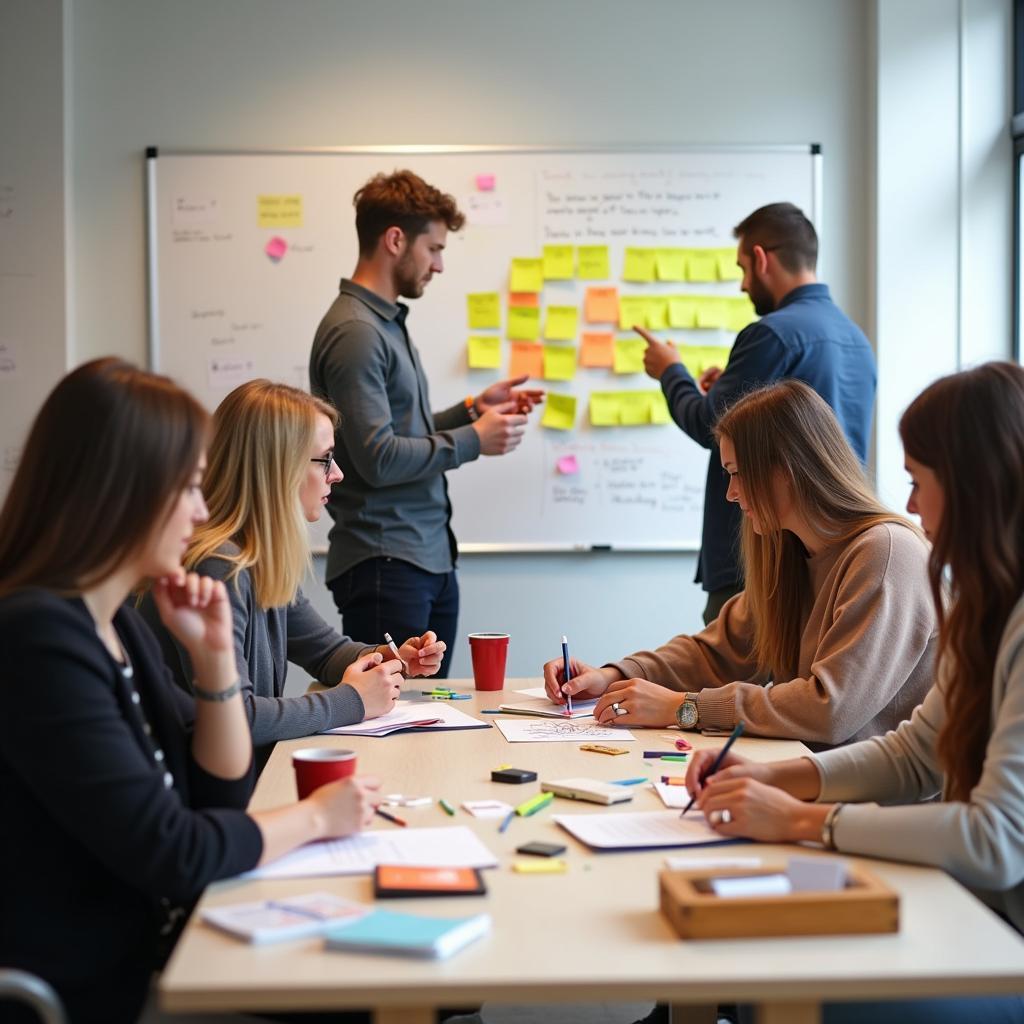 Học viên tích cực tham gia workshop design thinking với hoạt động nhóm sáng tạo