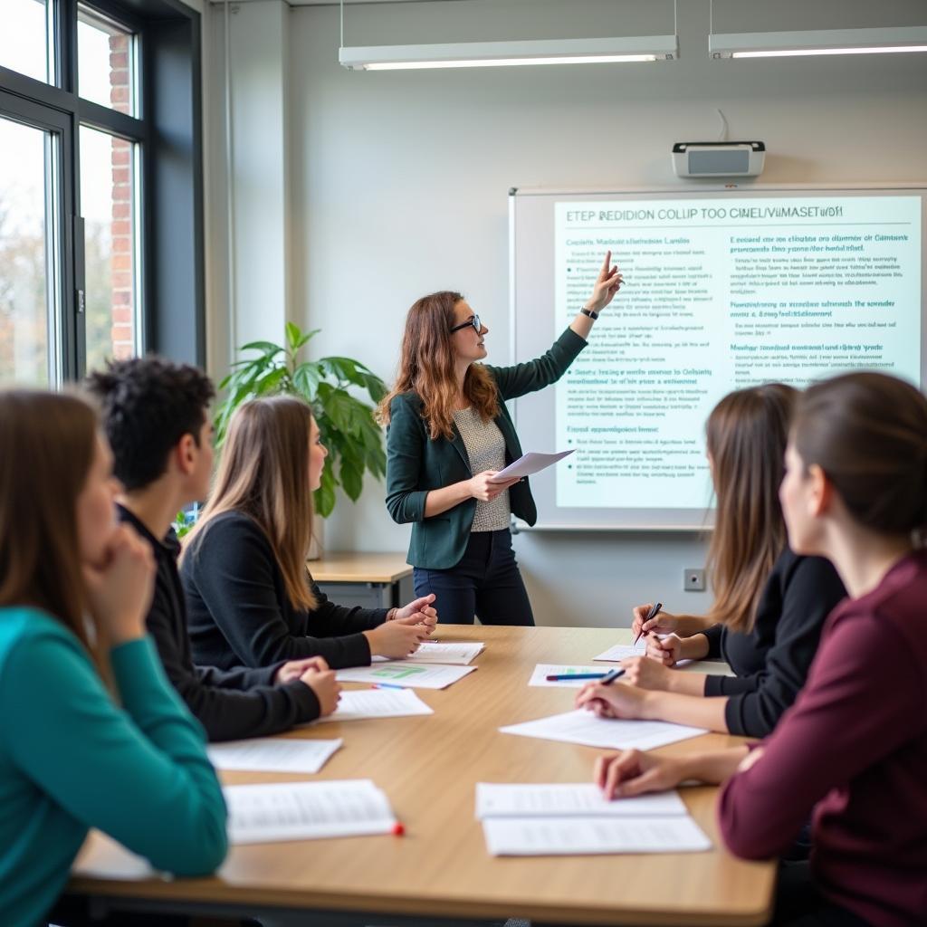 Học viên thảo luận chiến lược làm bài IELTS Reading về di cư khí hậu