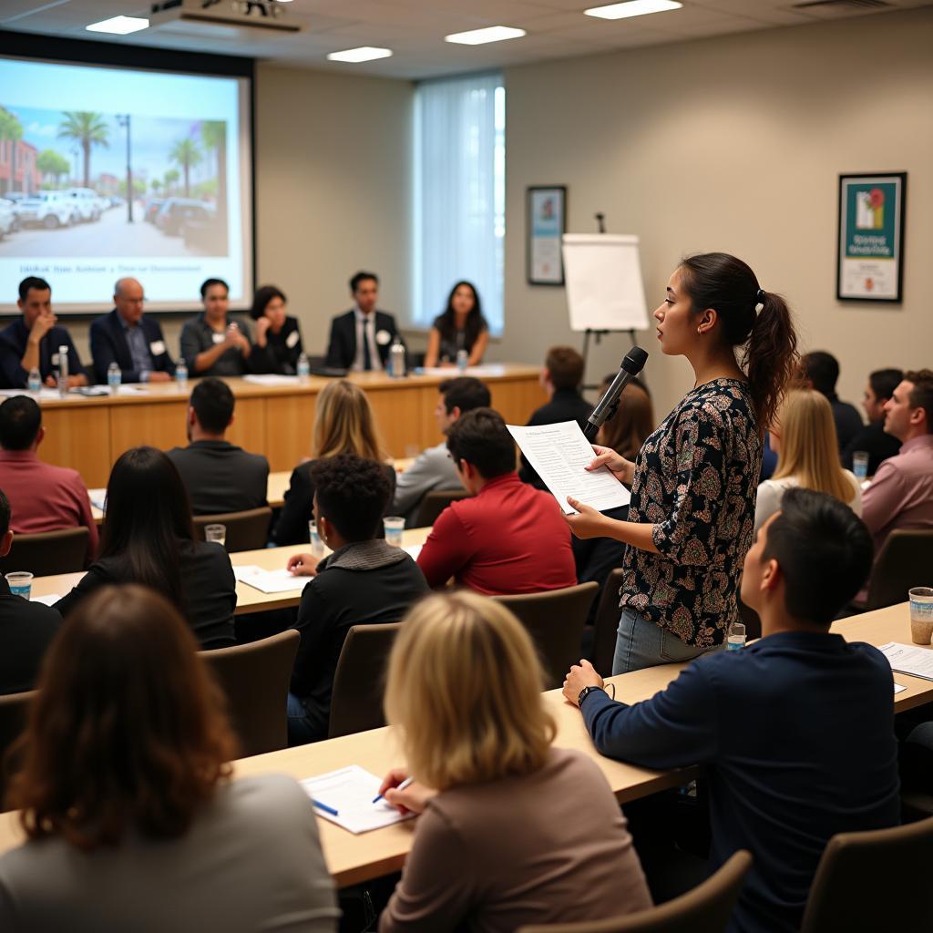 Cảnh hội thảo cộng đồng thực tế với sự tham gia nhiệt tình của người dân trong quyết định quản trị địa phương