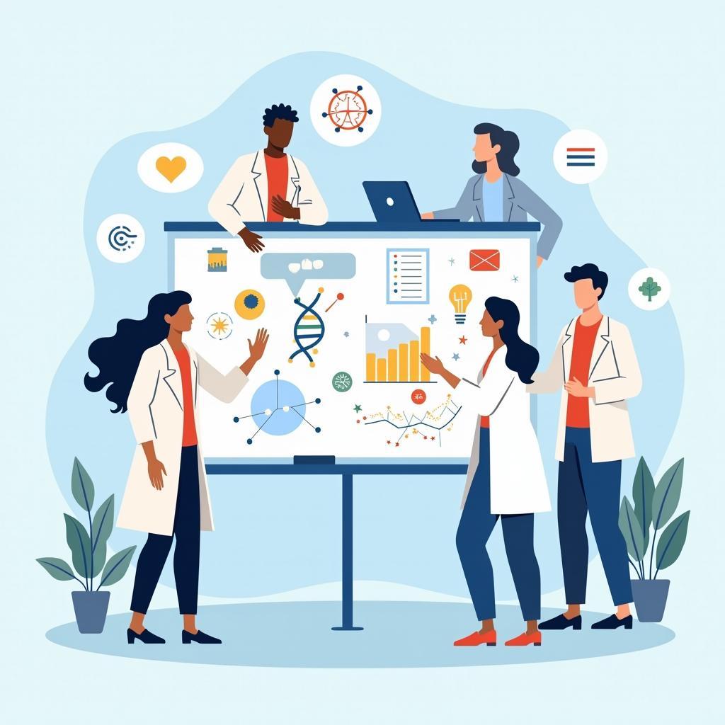 Hình minh họa hợp tác liên ngành trong khoa học và bài mẫu IELTS Writing Task 2