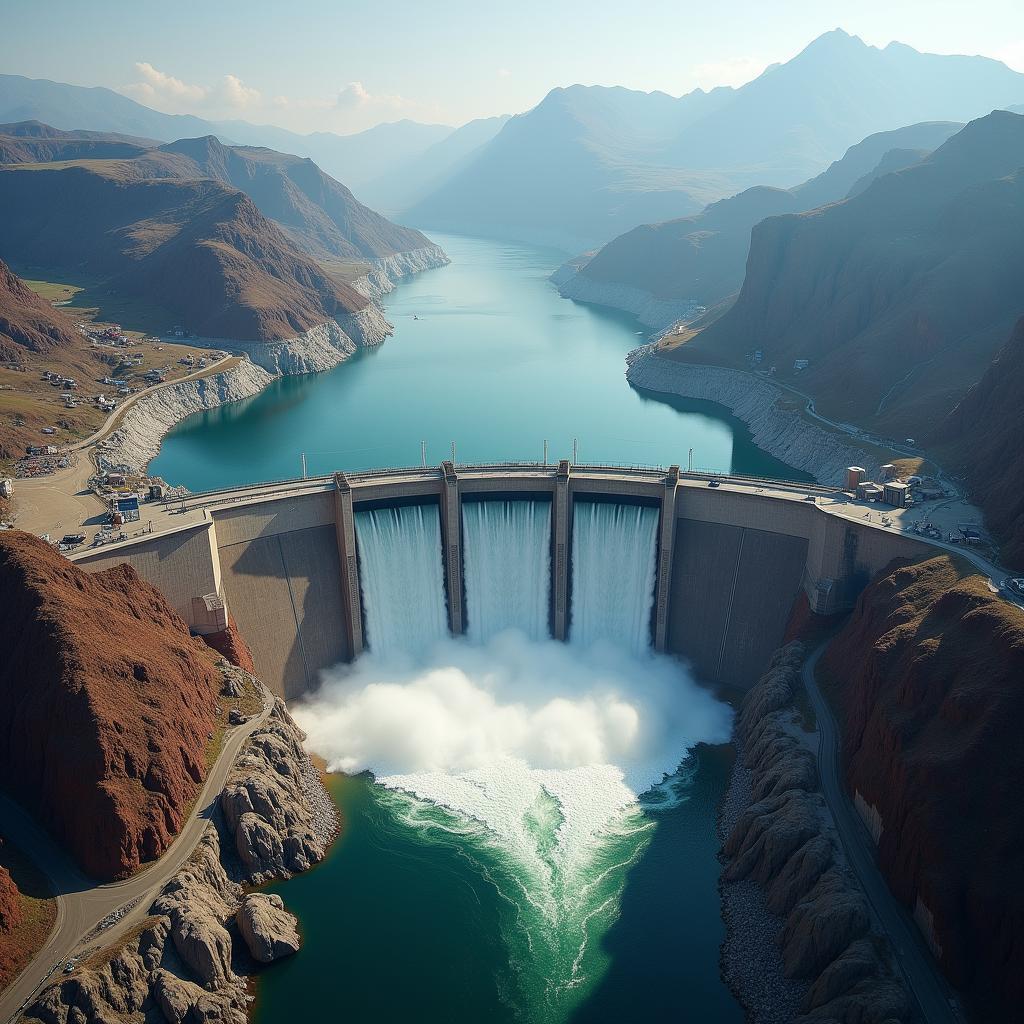 Large hydroelectric dam infrastructure showing environmental and social impacts on sustainable development