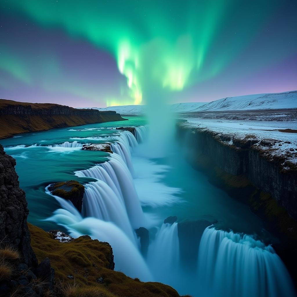 Phong cảnh thiên nhiên Iceland với thác nước hùng vĩ và cực quang rực rỡ cho kỳ nghỉ lý tưởng