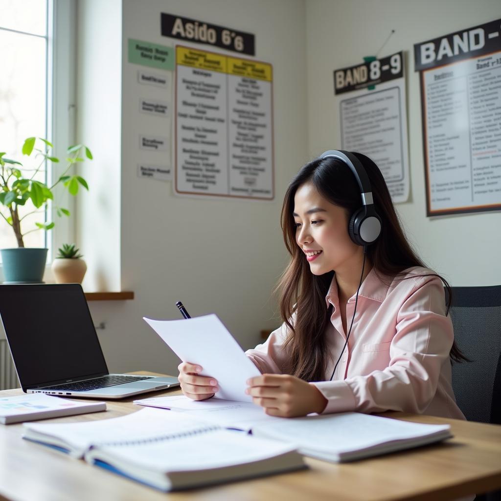 Học viên IELTS đang luyện tập trả lời câu hỏi Part 1 về chủ đề bạn bè và quyết định