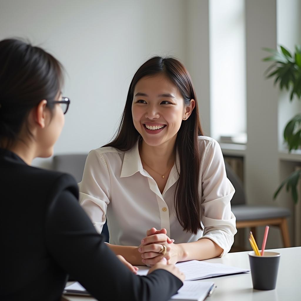 Học viên đang trả lời câu hỏi IELTS Speaking Part 1 về đồ nội thất trong nhà với giám khảo