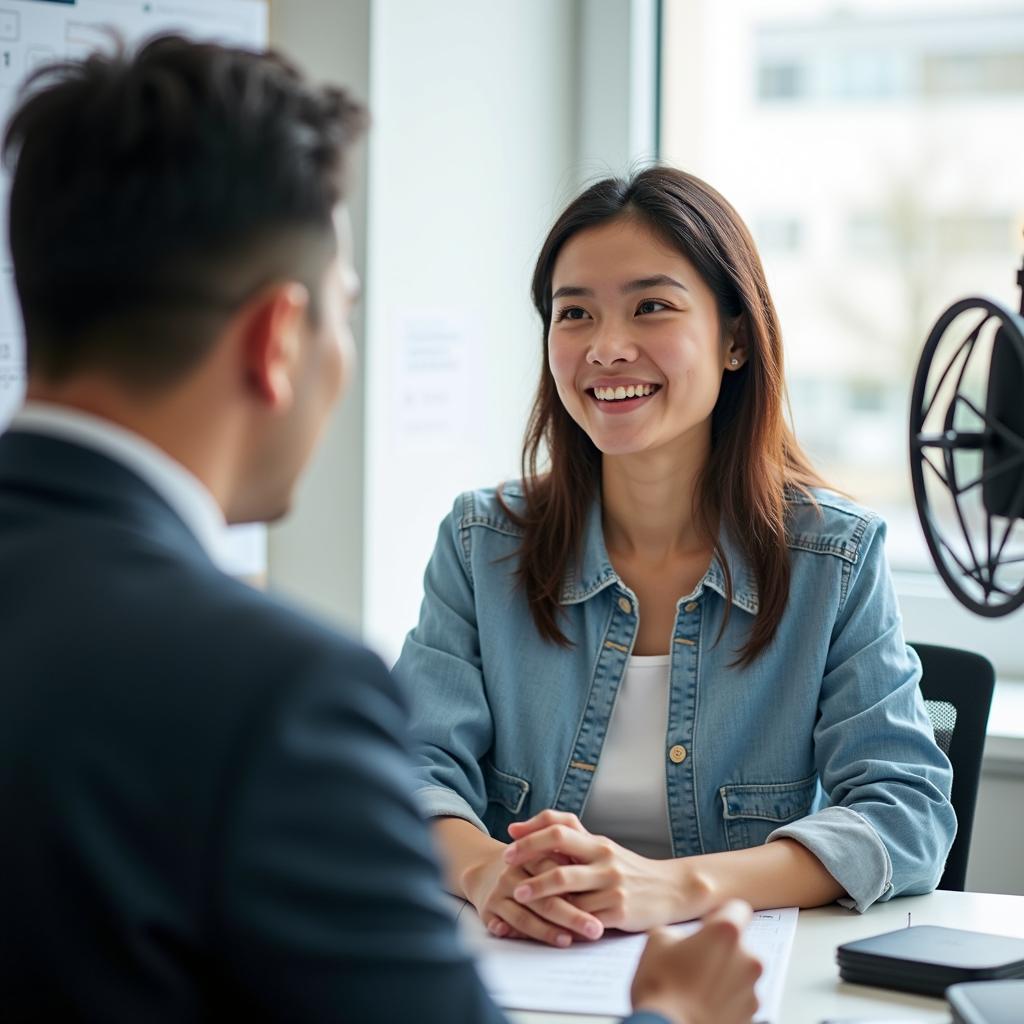 Học viên đang trả lời câu hỏi IELTS Speaking Part 1 về sở thích thư giãn với giám khảo