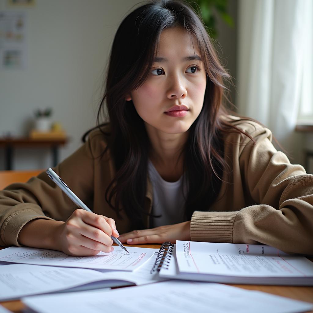 Thí sinh IELTS đang chuẩn bị trả lời câu hỏi về quyết định quan trọng trong Speaking Part 2