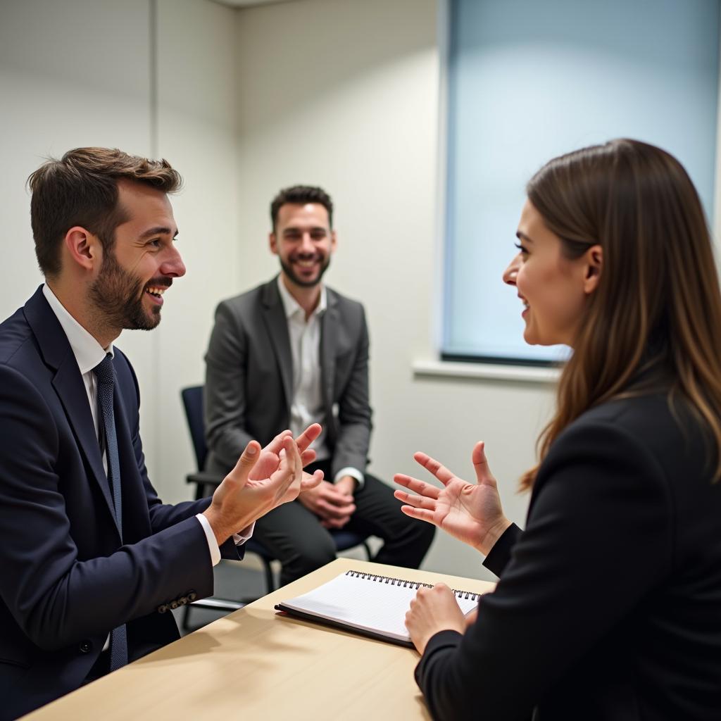 Giám khảo và thí sinh đang thảo luận sâu trong Part 3 về vai trò của người truyền cảm hứng trong xã hội