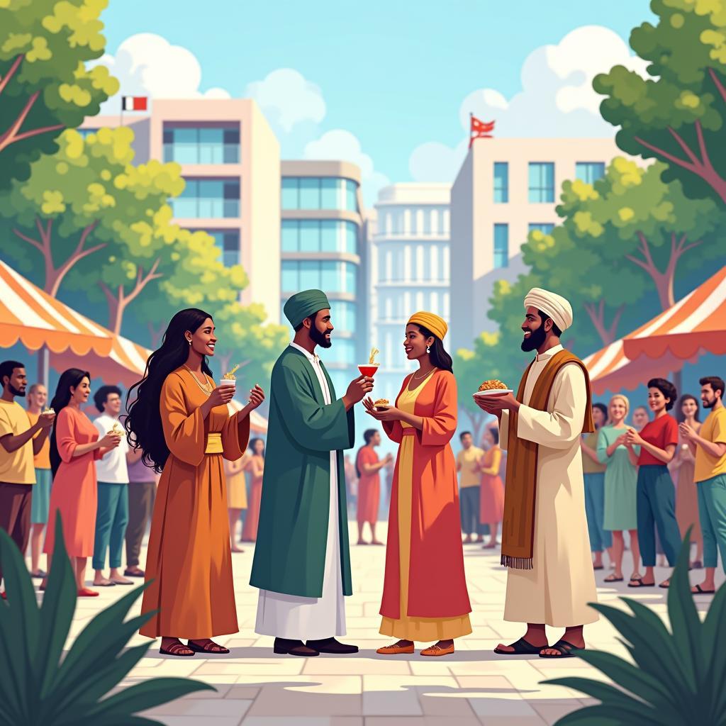 Minh họa sự gắn kết xã hội trong xã hội đa dạng văn hóa với người từ nhiều quốc gia