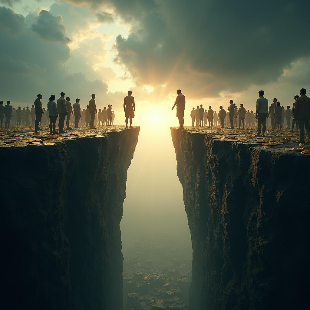 Hình ảnh minh họa khoảng cách giàu nghèo ngày càng gia tăng trong bối cảnh khủng hoảng kinh tế, ảnh hưởng đến dịch chuyển xã hội.