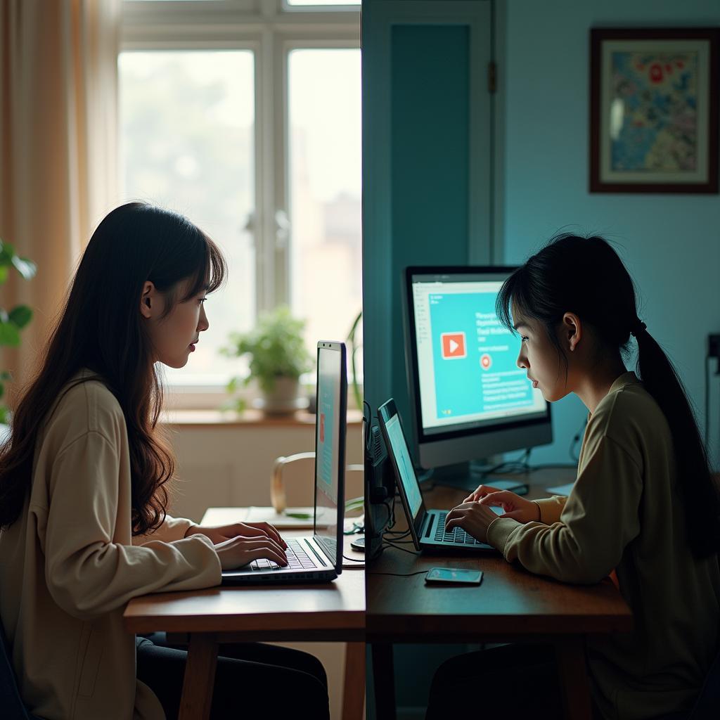 Hình ảnh so sánh khoảng cách số trong giáo dục trực tuyến, rào cản cho cơ hội học tập bình đẳng.