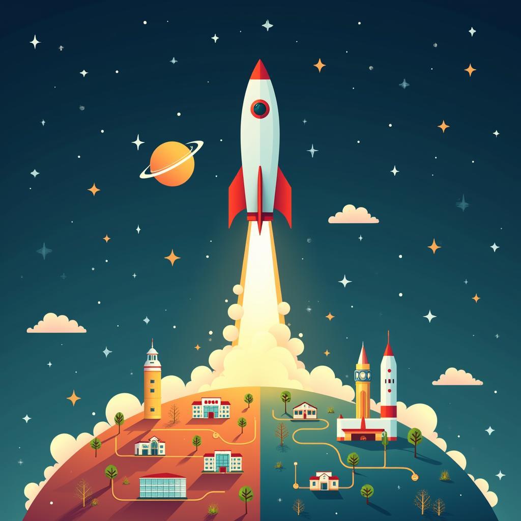 Hình ảnh minh họa khám phá không gian và tàu vũ trụ trong bài viết IELTS Writing Task 2 về đầu tư khoa học