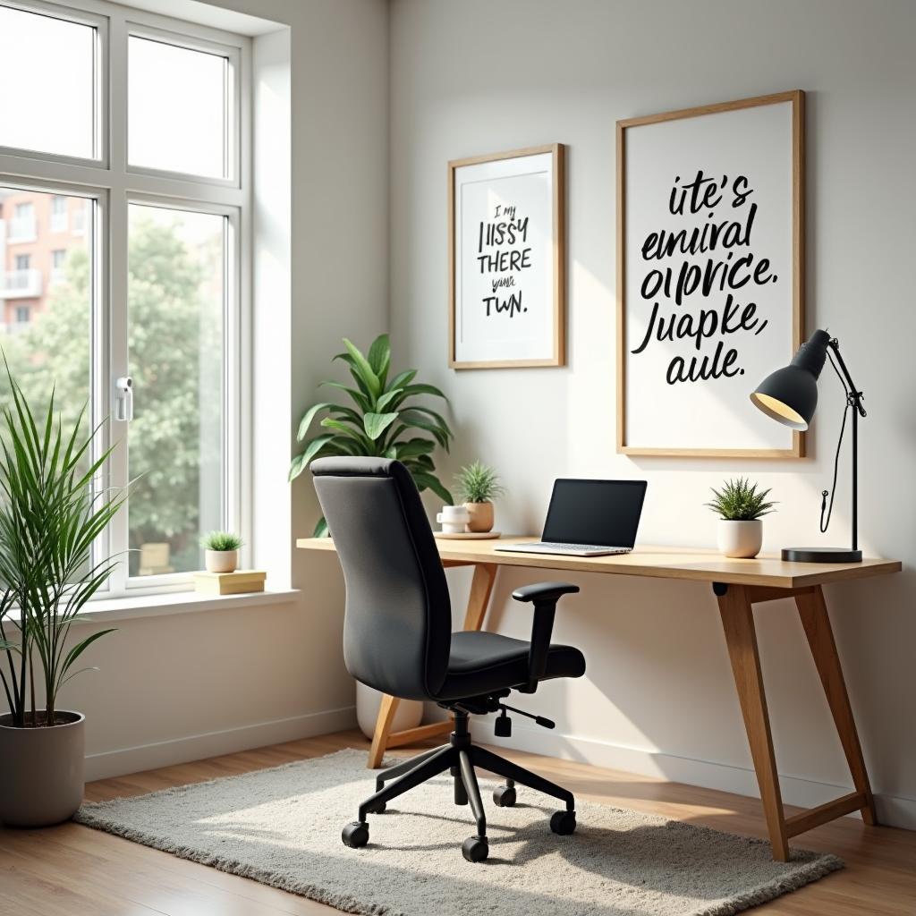 Không gian làm việc tại nhà chuyên nghiệp với bàn làm việc ergonomic và ánh sáng tự nhiên