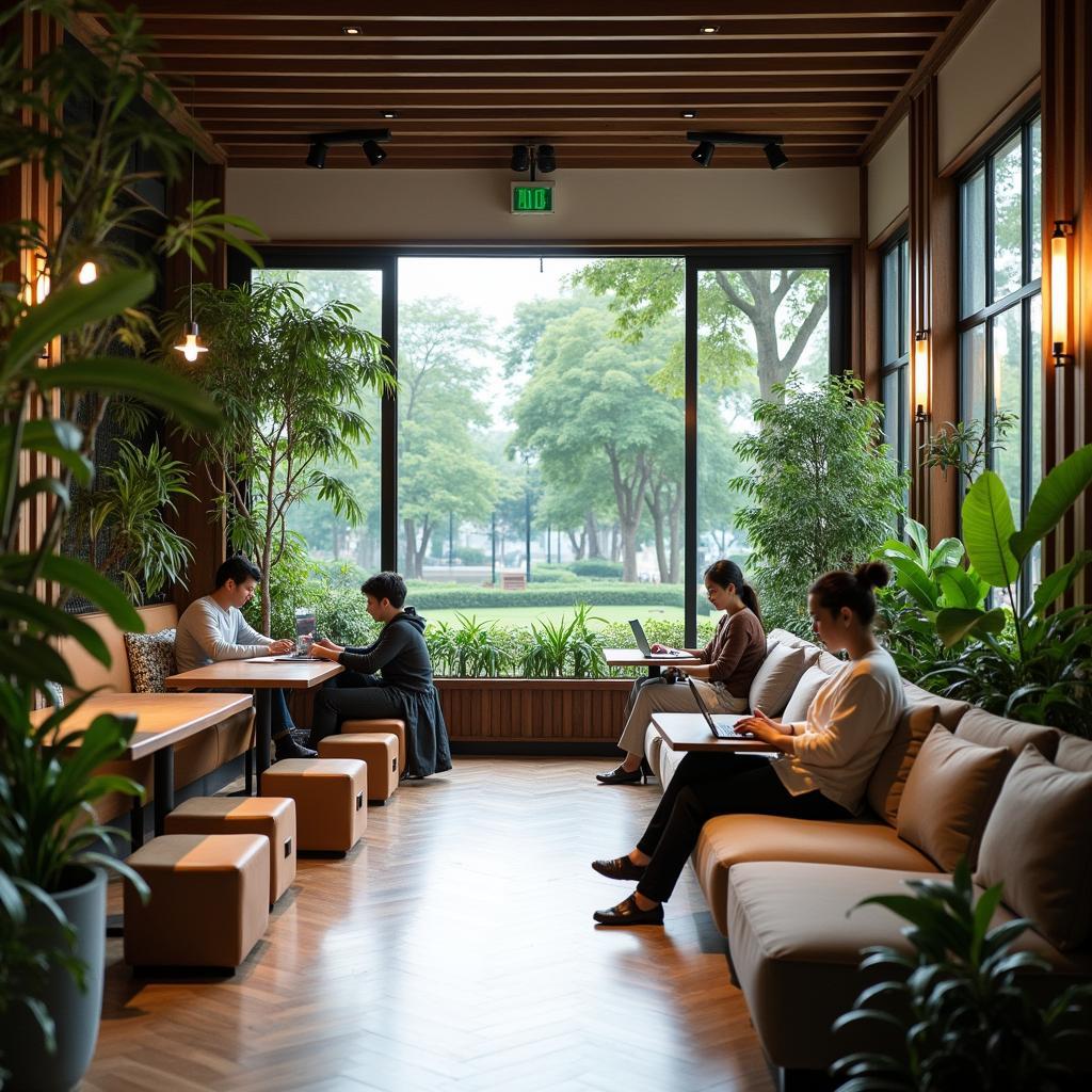 Không gian thư giãn công cộng hiện đại tại Việt Nam với quán cà phê và công viên