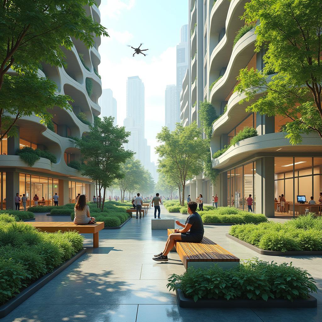 Tầm nhìn về không gian thư giãn công cộng tương lai với tích hợp công nghệ và thiết kế bền vững