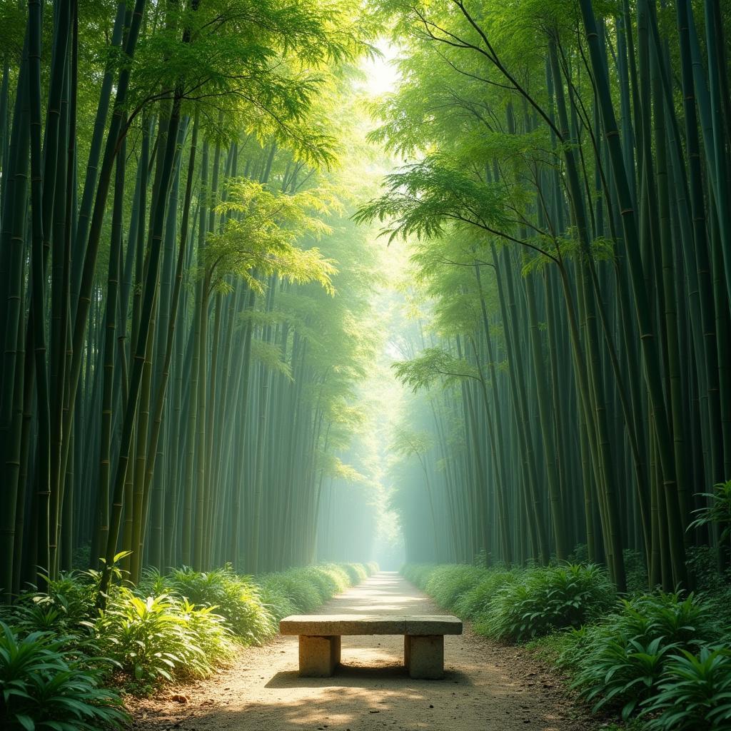 Không gian rừng tre xanh thanh bình dùng để thư giãn và luyện thi IELTS Speaking