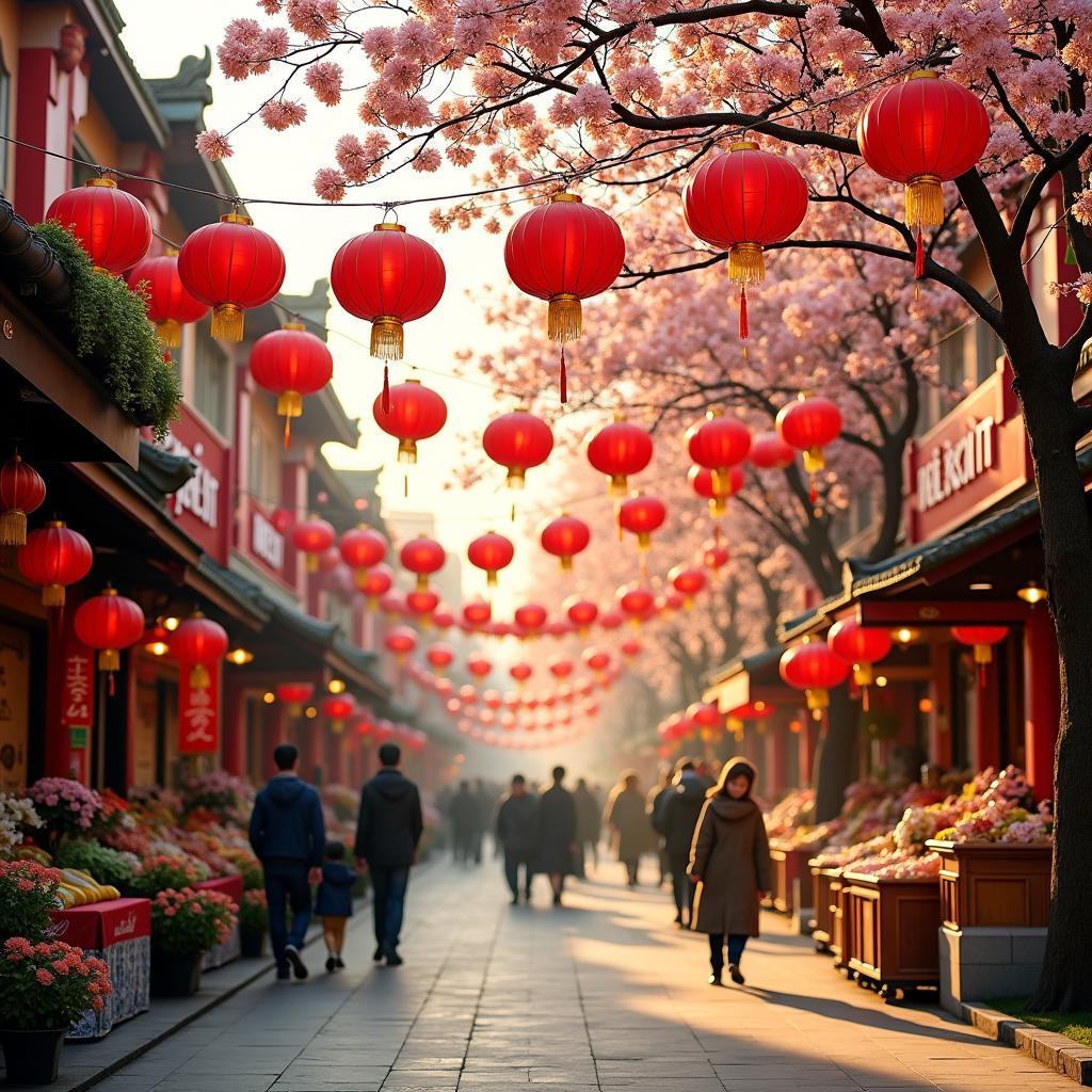 Khu phố Việt Nam được trang trí rực rỡ đón Tết Nguyên Đán với đèn lồng đỏ và hoa mai