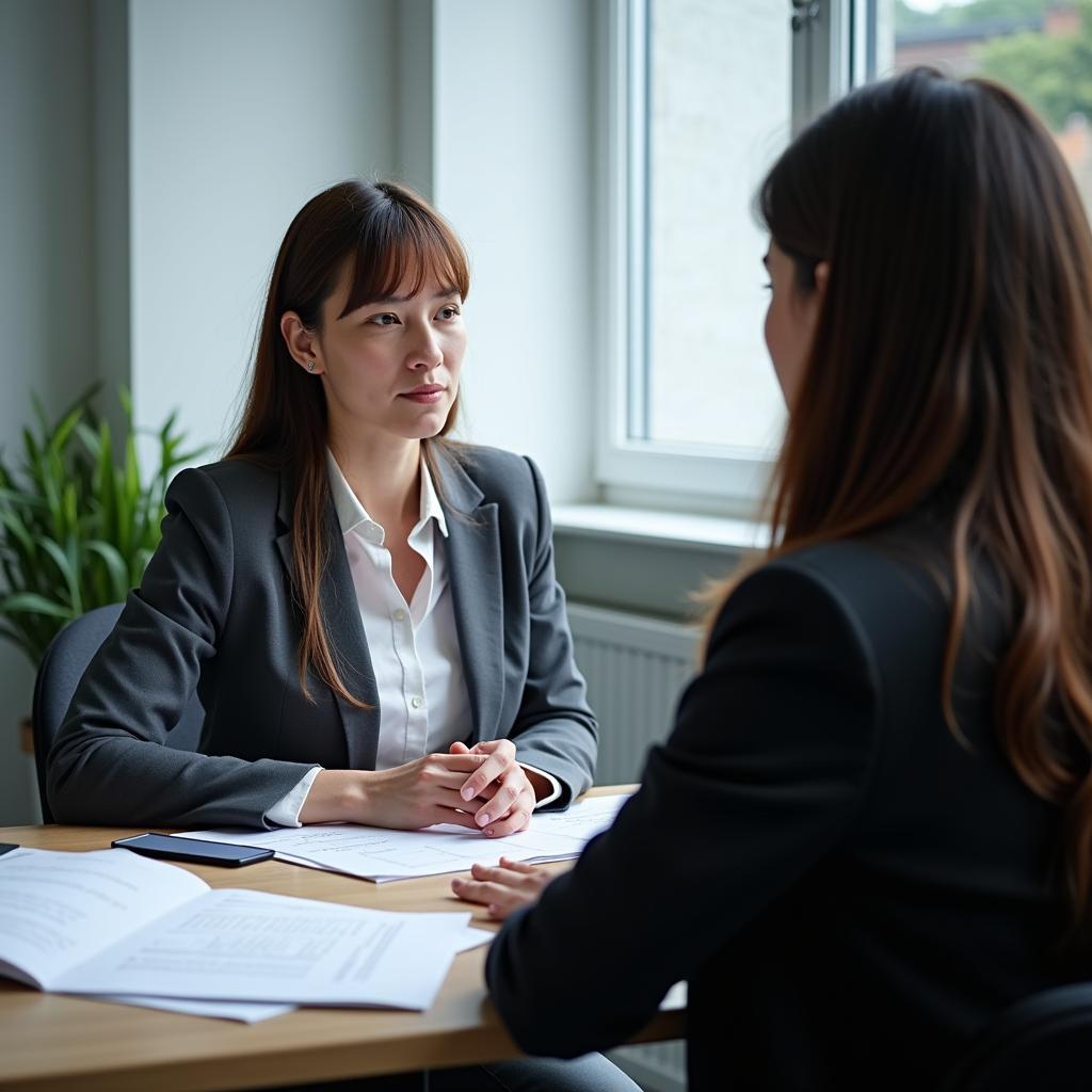 Giám khảo IELTS chuyên nghiệp đang đánh giá bài thi Speaking về chủ đề vượt qua thách thức học đường với tiêu chí band descriptor rõ ràng