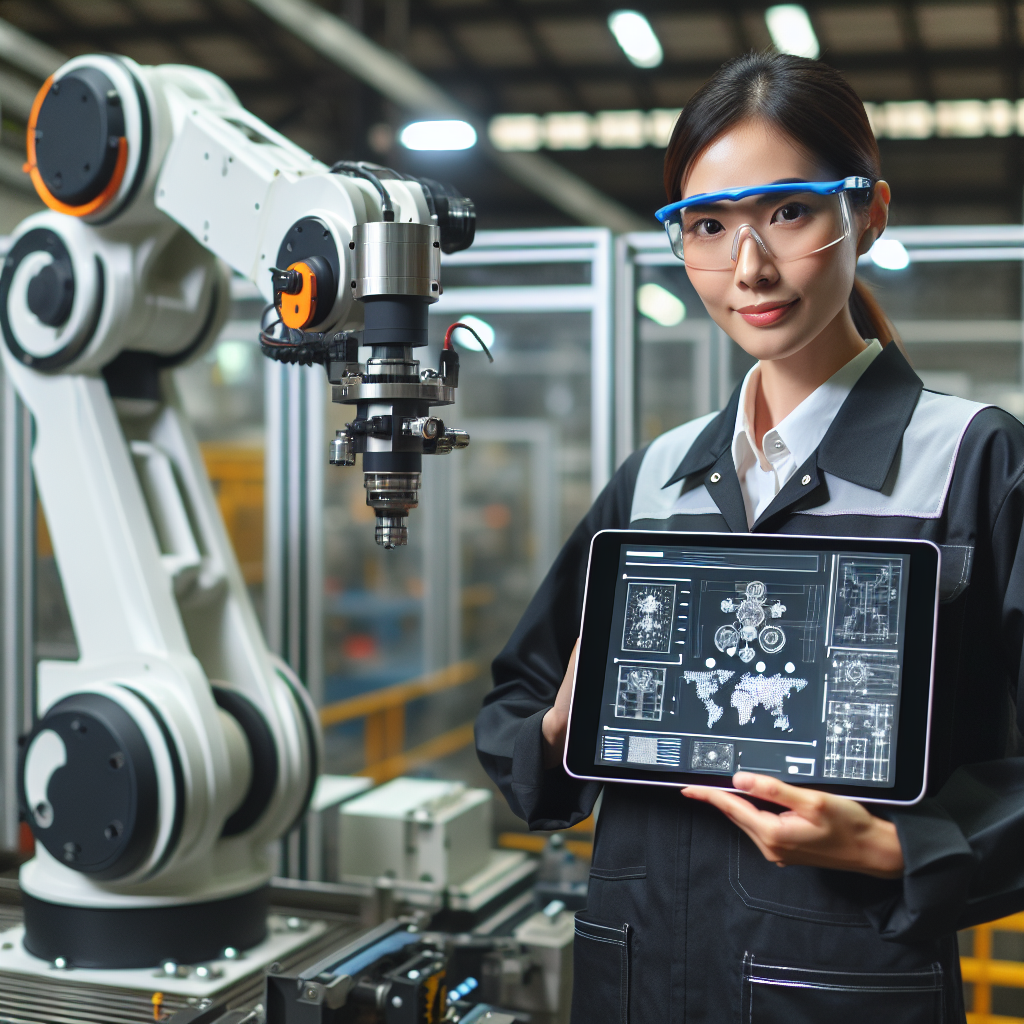 Kỹ sư đang làm việc với robot cộng tác trong nhà máy thông minh, minh họa cho sự thay đổi kỹ năng lao động.