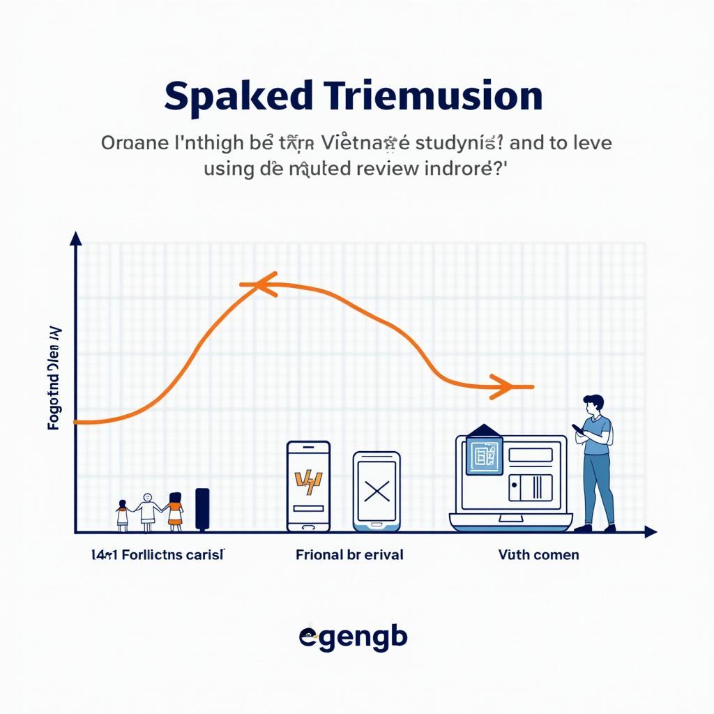 Minh họa kỹ thuật Spaced Repetition với flashcards và đường cong망각 để học từ vựng IELTS Speaking hiệu quả