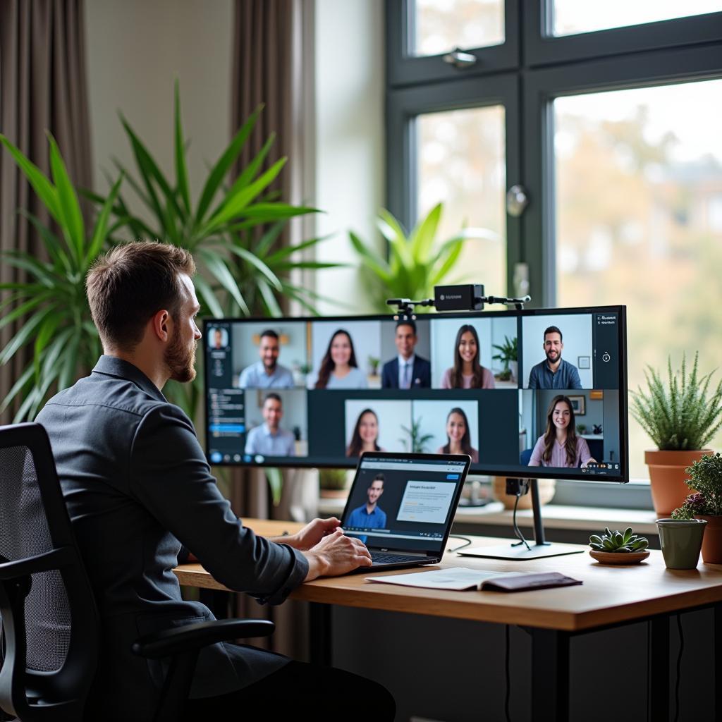 Nhân viên làm việc từ xa sử dụng công nghệ hiện đại cho năng suất cao trong IELTS Reading