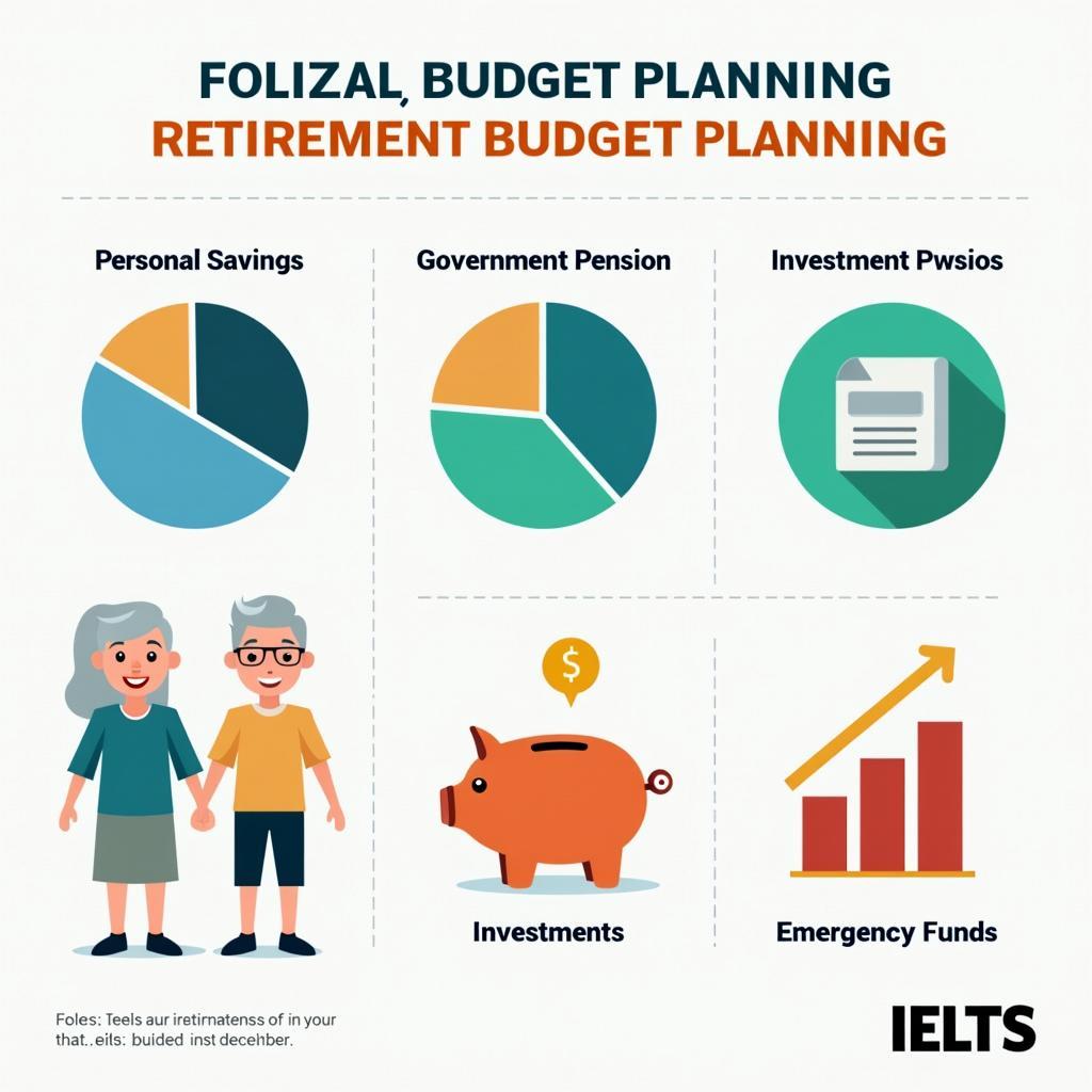Sơ đồ minh họa kế hoạch tài chính cá nhân cho thời kỳ nghỉ hưu với biểu đồ phân bổ ngân sách