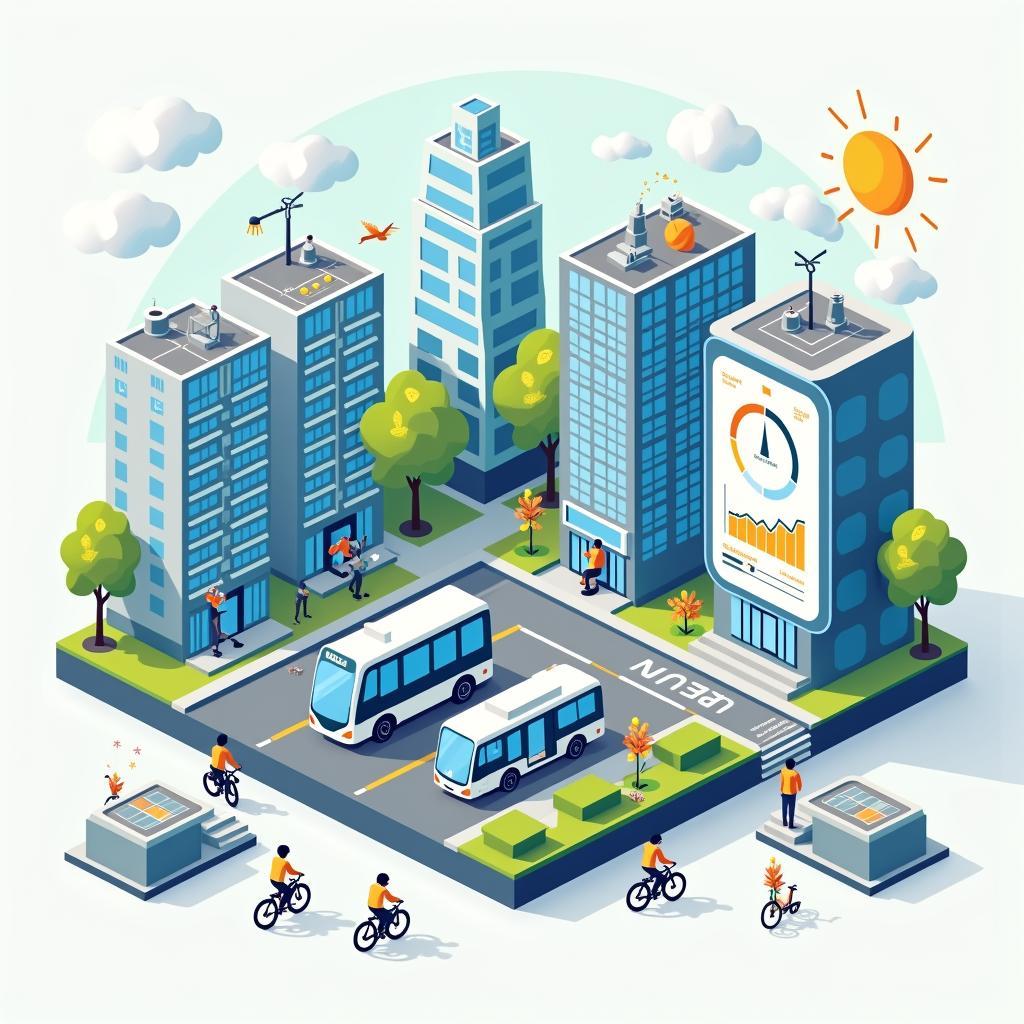 Minh họa lợi ích smart cities cho phát triển bền vững trong giao thông, năng lượng, quản trị số