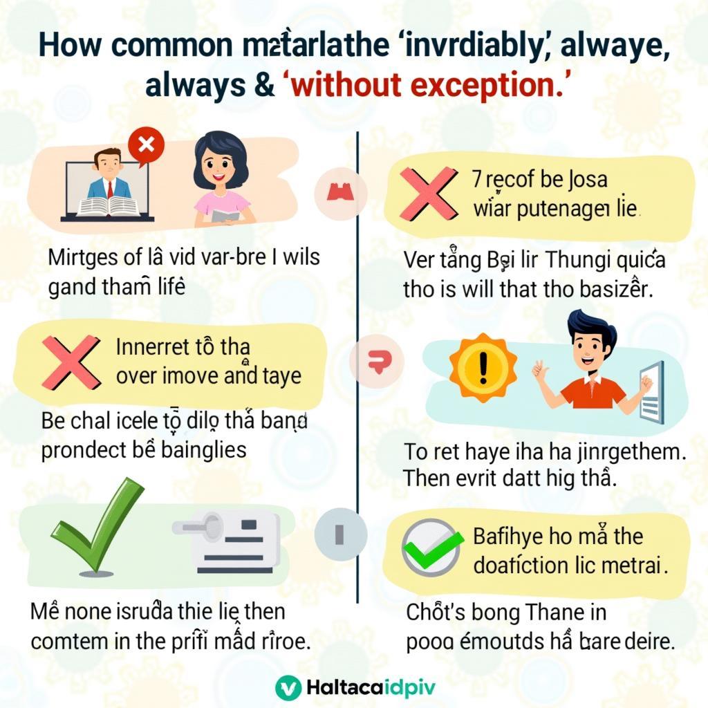 Infographic tổng hợp 5 lỗi phổ biến khi sử dụng invariably always without exception trong IELTS của học viên Việt Nam kèm cách sửa lỗi chi tiết