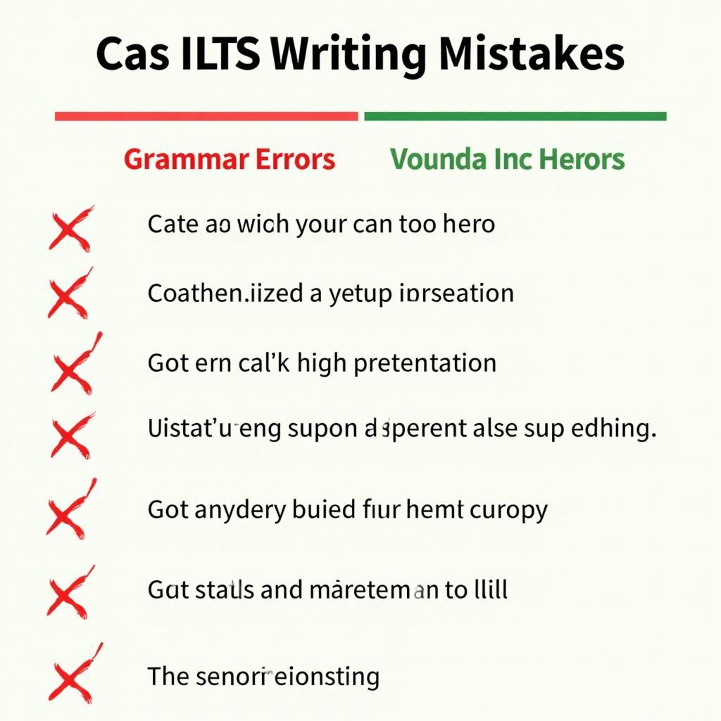 Minh họa các lỗi ngữ pháp và từ vựng phổ biến trong bài IELTS Writing với cách sửa