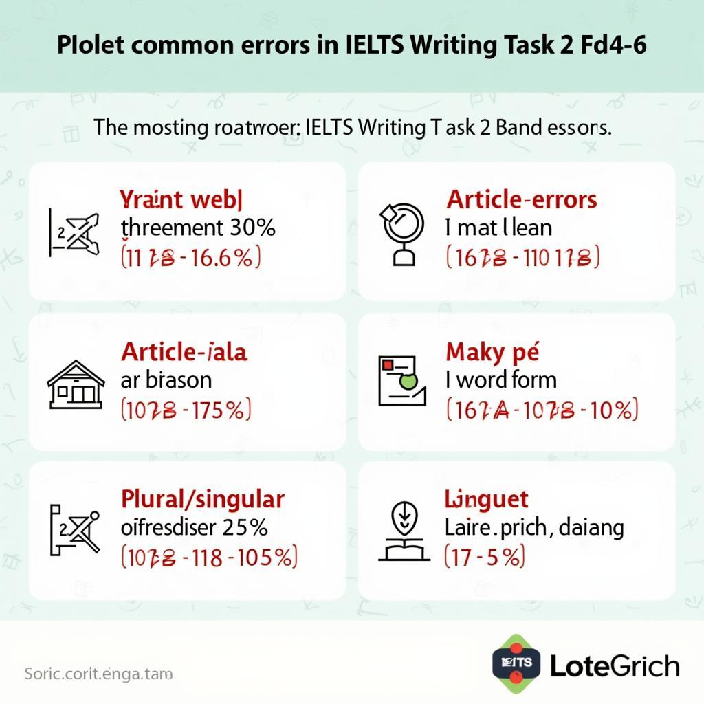 Biểu đồ minh họa các loại lỗi ngữ pháp và từ vựng thường gặp ở bài viết IELTS Writing Task 2 Band 5-6