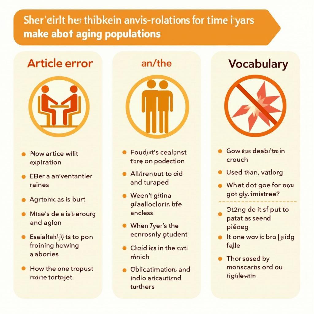 Biểu đồ phân tích các lỗi sai phổ biến của học viên Việt Nam khi viết IELTS về chủ đề dân số già hóa bao gồm lỗi mạo từ ngữ pháp và từ vựng