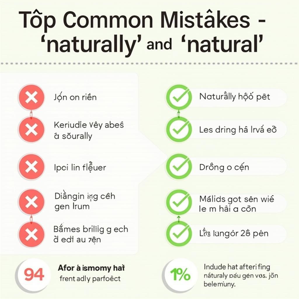 Infographic các lỗi thường gặp khi sử dụng naturally và natural trong IELTS với ví dụ sai và cách sửa