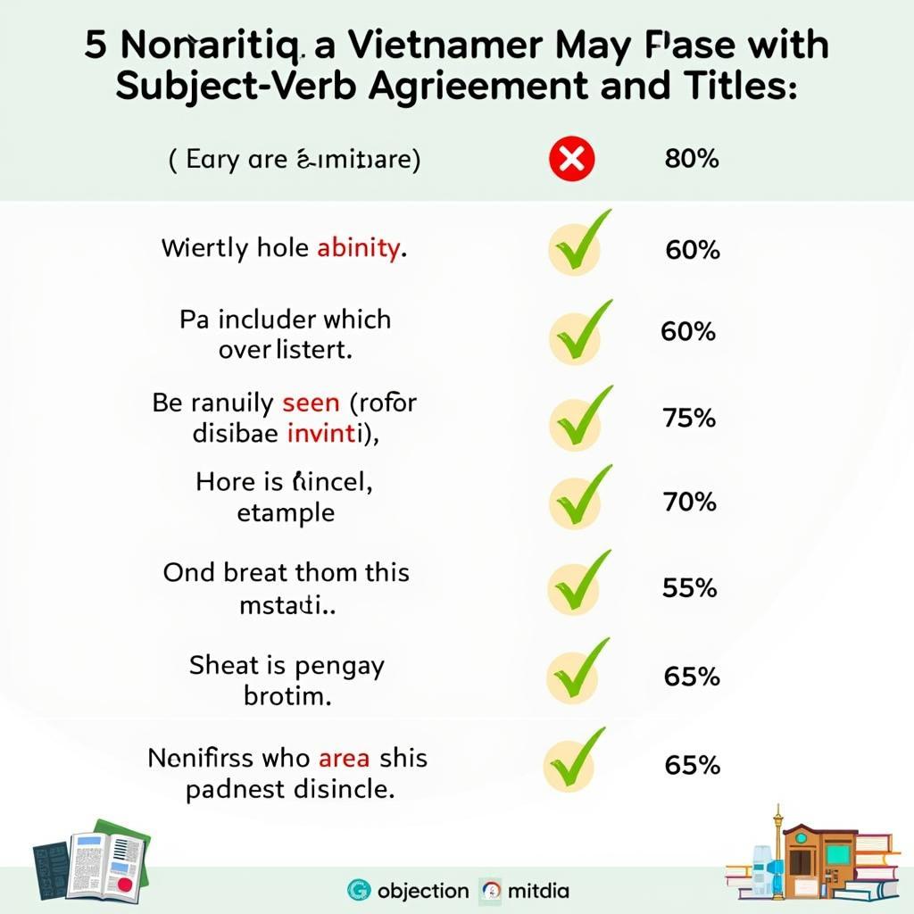 Infographic thể hiện 5 lỗi sai phổ biến về subject verb agreement với tiêu đề và cách sửa