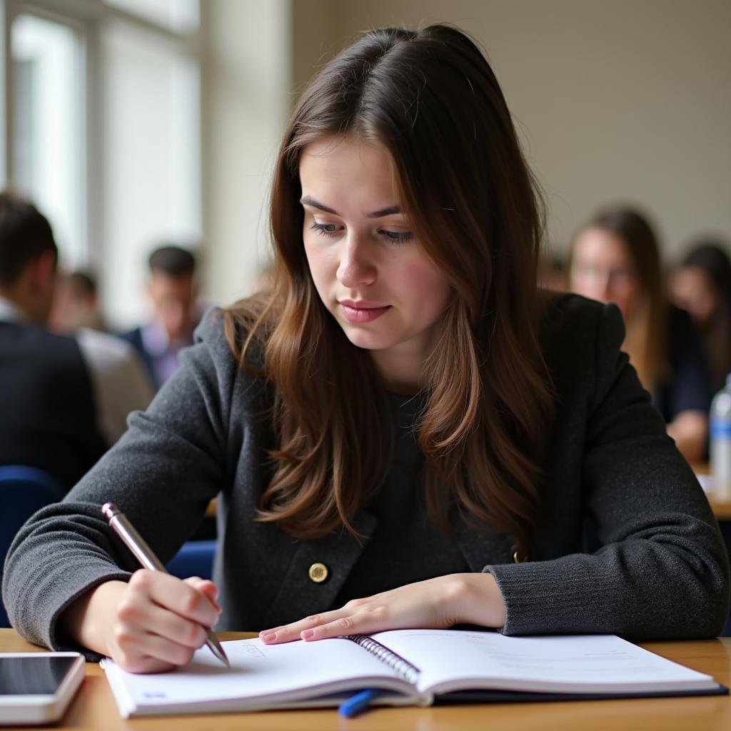 Thí sinh đang chuẩn bị ghi chú cho IELTS Speaking Part 2 về công nghệ mới