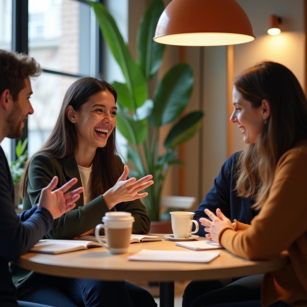 Học viên thảo luận IELTS Speaking Part 3 về giao tiếp xã hội và văn hóa