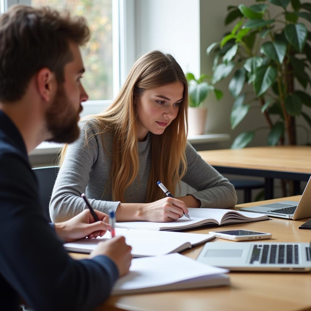 Học viên luyện tập kỹ năng viết IELTS Writing Task 2 với giảng viên