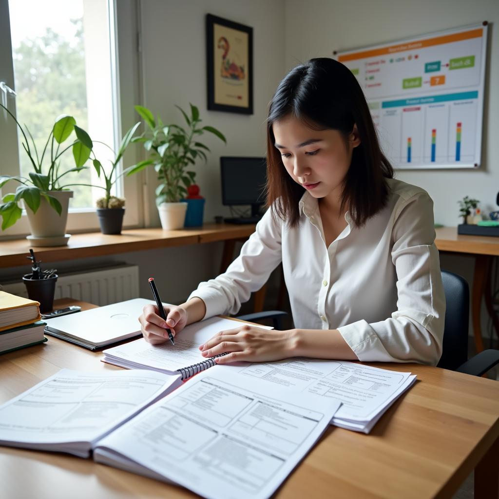 Học viên đang luyện tập viết IELTS để nâng cao band điểm từ 6 lên 7