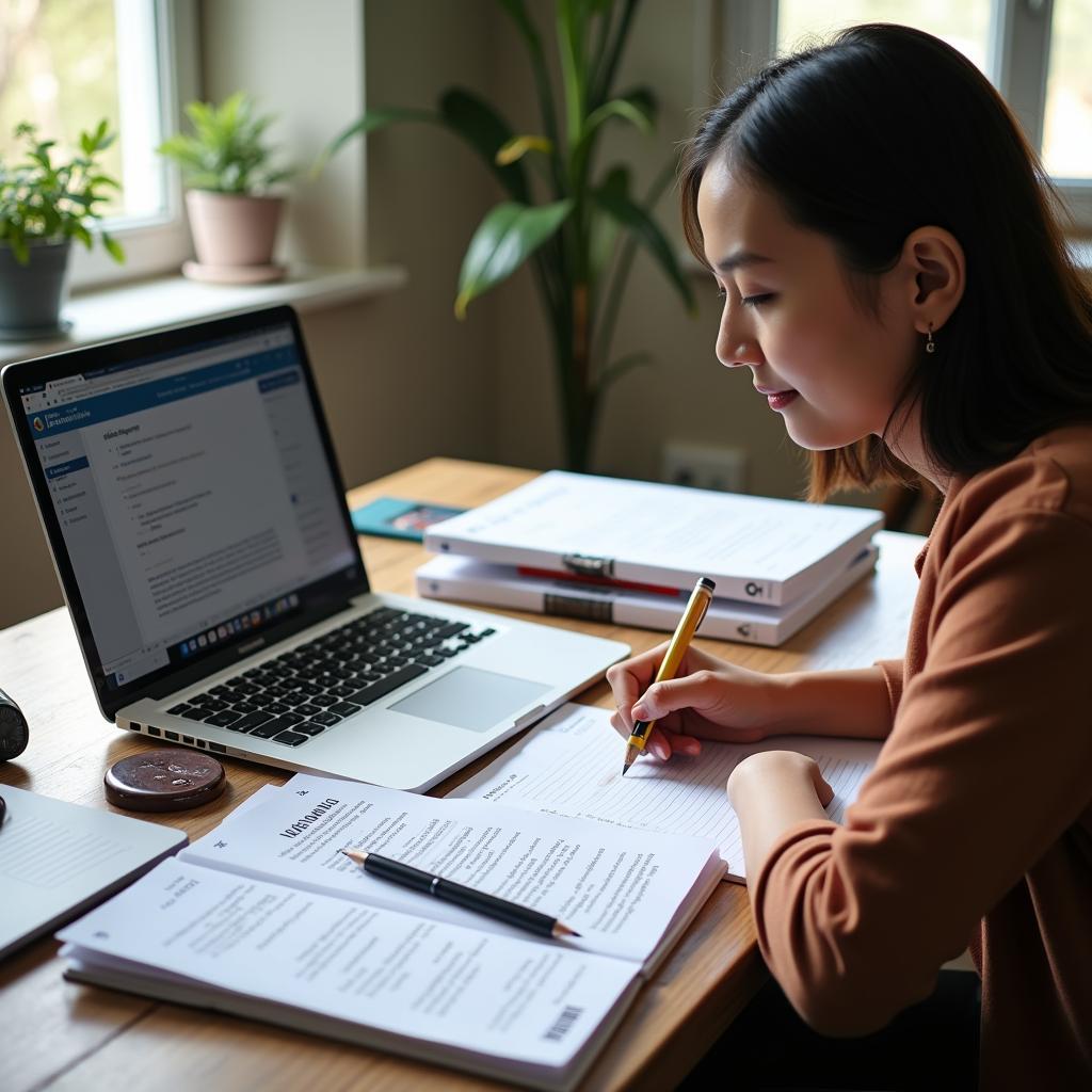 Học viên luyện tập viết IELTS Writing Task 2 để đạt band điểm cao với chiến lược rõ ràng