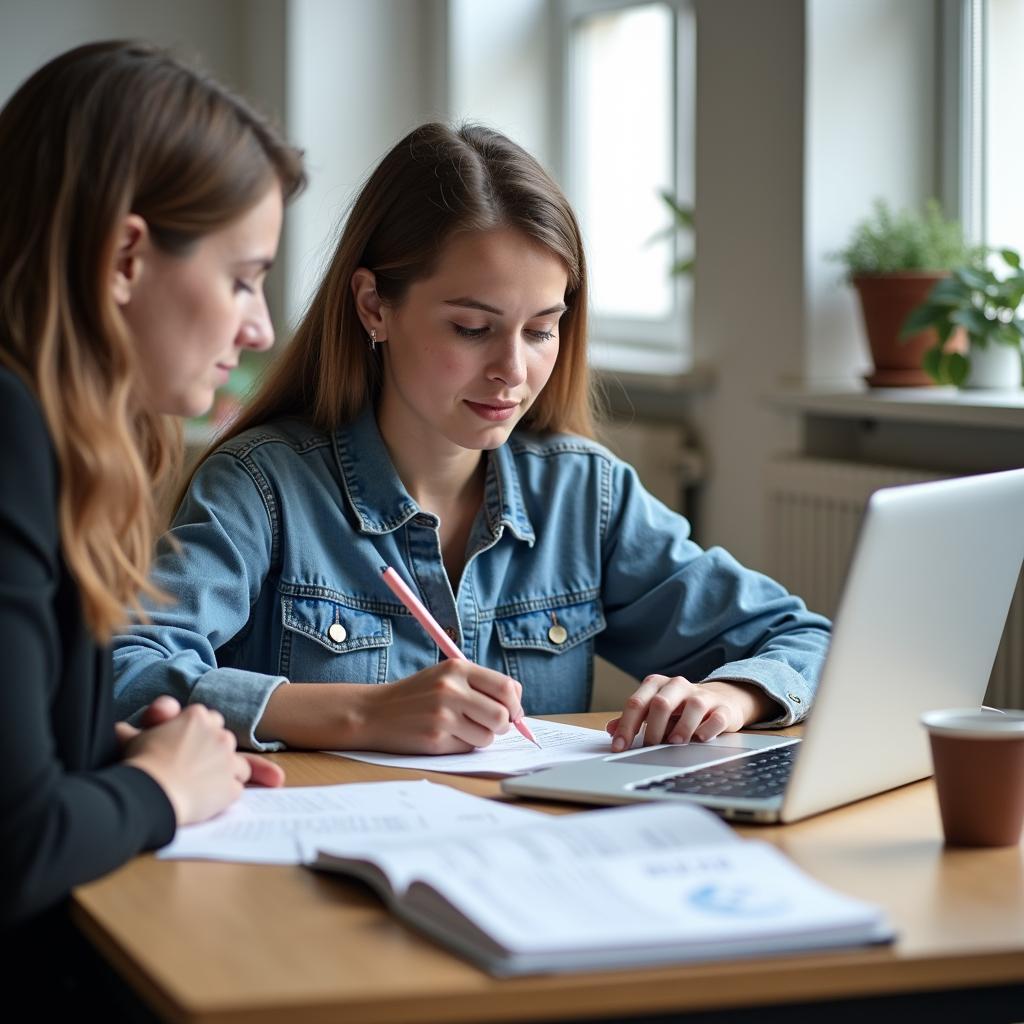 Học viên đang luyện tập viết IELTS Writing Task 2 với giáo viên hướng dẫn chi tiết