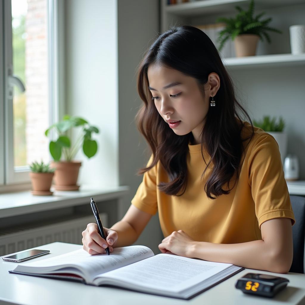 Học viên đang luyện tập IELTS Reading với chủ đề biến đổi khí hậu và sức khỏe cộng đồng trên giáo trình Cambridge