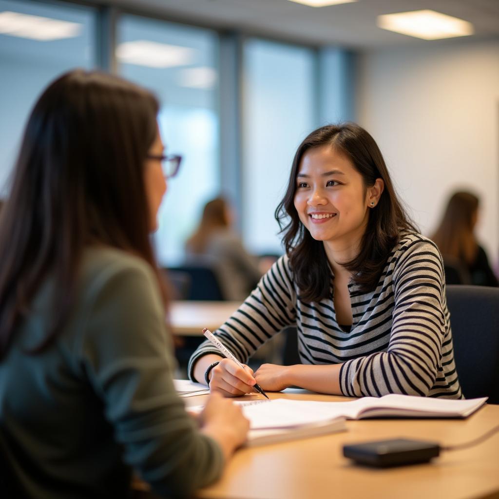 Học viên đang luyện tập IELTS Speaking về chủ đề xin lỗi với giáo viên